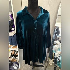 Elegant Velvet Teal Blouse